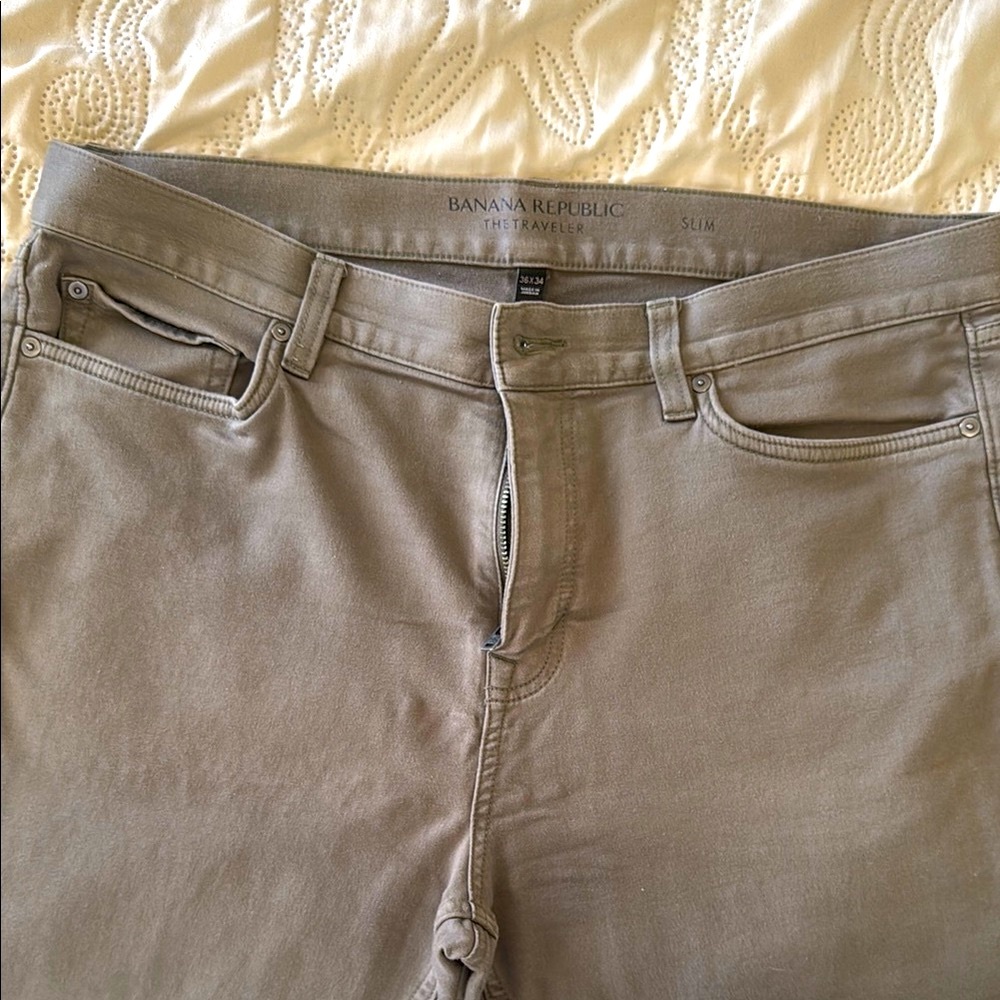 Banana Republic Traveler Stretch Jeans-Light Olive, 36x32